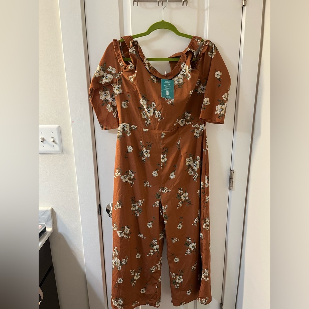 Brown, floral print jumpsuit